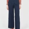 Pantalon Large Taille Haute En Coton Et Lin | Bleu -Sandro Geschaft 3637812