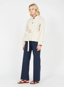 Pantalon Large Taille Haute En Coton Et Lin | Bleu -Sandro Geschaft 3637814