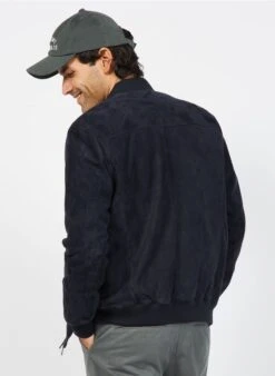 Blouson Col Rond Regular Fit En Cuir | Bleu -Sandro Geschaft 3839322