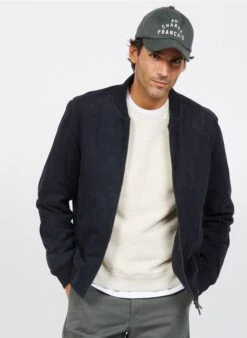 Blouson Col Rond Regular Fit En Cuir | Bleu -Sandro Geschaft 3839324