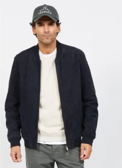 Blouson Col Rond Regular Fit En Cuir | Bleu -Sandro Geschaft 3839542