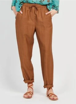 PAPIZO - Pantalon Carotte Taille Haute | Marron