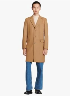 Sandro APOLLO - Manteau Col Tailleur Regular-fit En Laine Mélangée | Beige -Sandro Geschaft 3955417