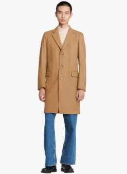 Sandro APOLLO - Manteau Col Tailleur Regular-fit En Laine Mélangée | Beige -Sandro Geschaft 4036806