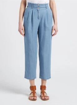 SEE U SOON Pantalon Droit Fluide Impression Denim | Jean Délavé