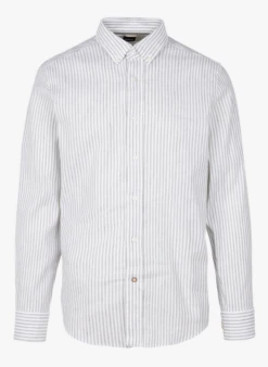 Boss Chemise Col Américain Regular-fit Rayée En Coton Mélangé | Gris