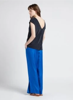 Marc O'Polo Pantalon Large En Cuir Mélangé | Bleu -Sandro Geschaft 4110833