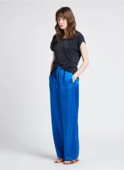 Marc O'Polo Pantalon Large En Cuir Mélangé | Bleu -Sandro Geschaft 4110834