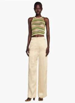 Sandro TROUVILLE - Pantalon Palazzo Droit En Viscose Et Lin | Beige -Sandro Geschaft 4126977