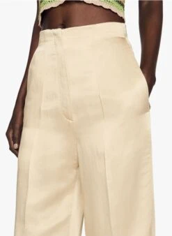 Sandro TROUVILLE - Pantalon Palazzo Droit En Viscose Et Lin | Beige -Sandro Geschaft 4126978