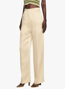 Sandro TROUVILLE - Pantalon Palazzo Droit En Viscose Et Lin | Beige