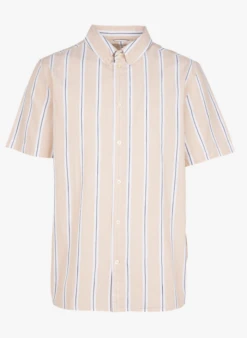 Knowledge Cotton Apparel Chemise Col Américain Regular-fit Rayé En Coton Bio | Beige