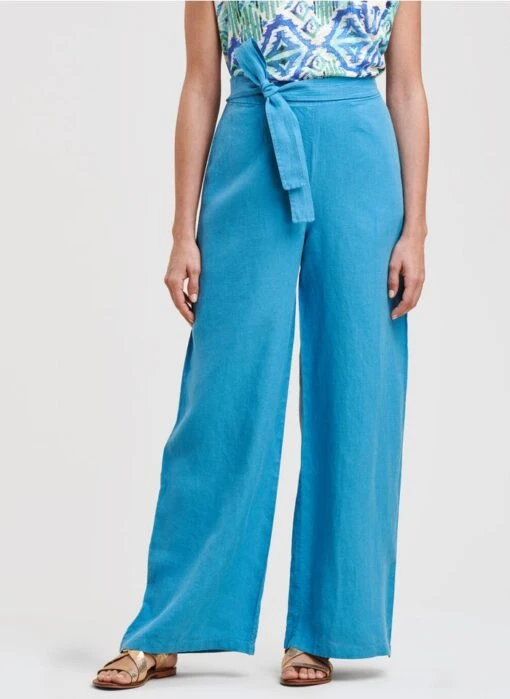 Pantalon Large En Lin | Bleu -Sandro Geschaft 4232176