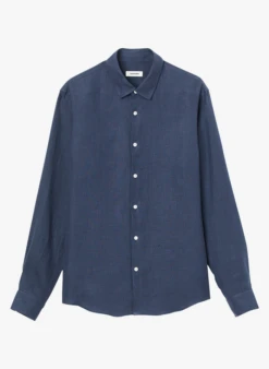 Sandro SEAMLESS HEMP - Chemise Col Classique En Chanvre | Bleu
